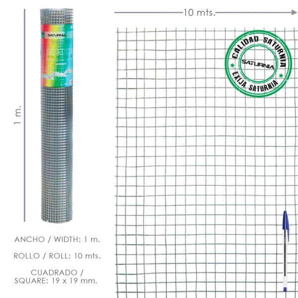 Malla Electrosoldada Galvanizada 19x19 / 100 cm. rollo 10 Metros Uso Domestico