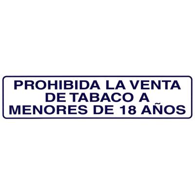 Rotulo Adhesivo 250x63 mm. Prohibida Venta Tabaco  18años