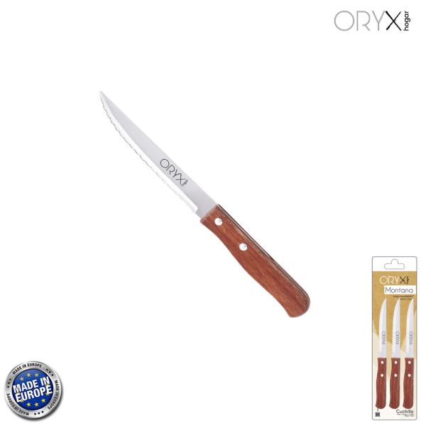 Cuchillo Montana Multiusos Hoja Sierra Acero Inoxidable 11 cm. Mango Madera (Blister 3 piezas)