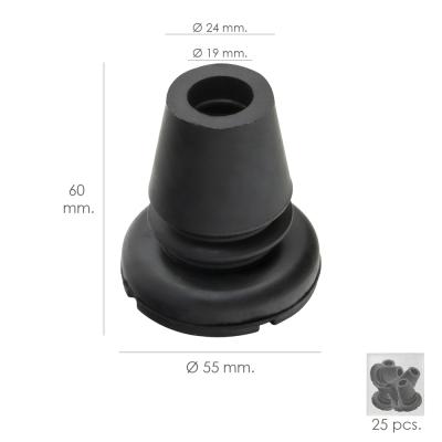 Taco Goma Baston Negro Tubo Ø 19 mm. / Base Ø 55 mm. Tipo Fuelle Bolsa 25 Unidades