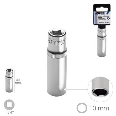 LLave Vaso Larga 1/4" / 10 mm. Hexagonal. / Longitud 50 mm. Realizada en Acero Cromo Vanadio