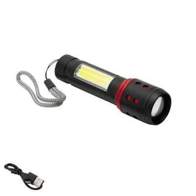 Linterna LED De Mano Metalica Bateria Recargable (1.200 mAh) Luz Frontal / Lateral Hasta 300 Lumenes 5 Watt. Con Función Zoom