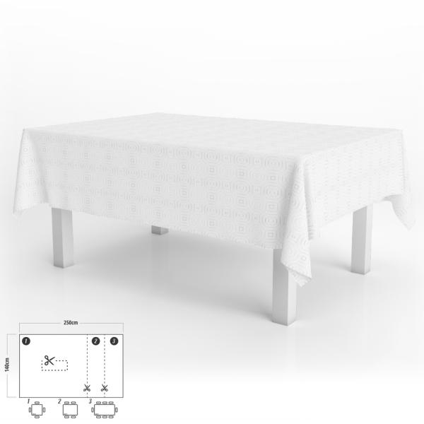 Mantel Hule Muleton Rectangular Blanco Impermeable Antimanchas PVC 140x250 cm.  Recortable Uso Interior y Exterior