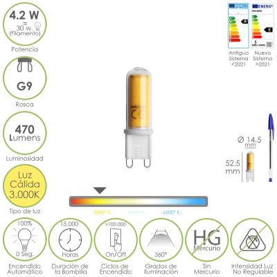 Bombilla Led Rosca G9. 4.2 Watt. Equivale A 15 Watt. 470 Lumenes. Luz Calida (3000º K.)