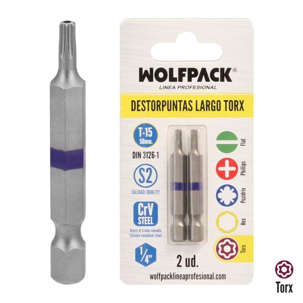 Puntas Largas Destornillador Torx T15 (2 Piezas). Acero S2 al Cromo Vanadio. Puntas Hexagonales, Destorpuntas,