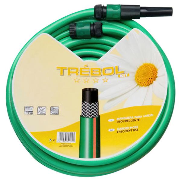 Manguera Verde Trebol Trenzado 15 mm. - 5/8" Rollo 25 metros Con Accesorios